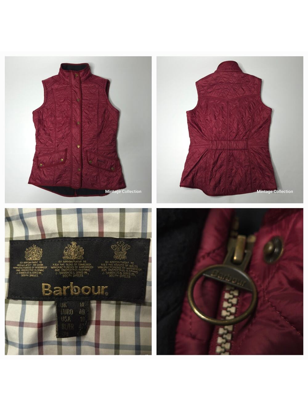Barbour Cavalry Gilet Women's Quilted Vest Fleece Lined Cabernet Burgundy 10